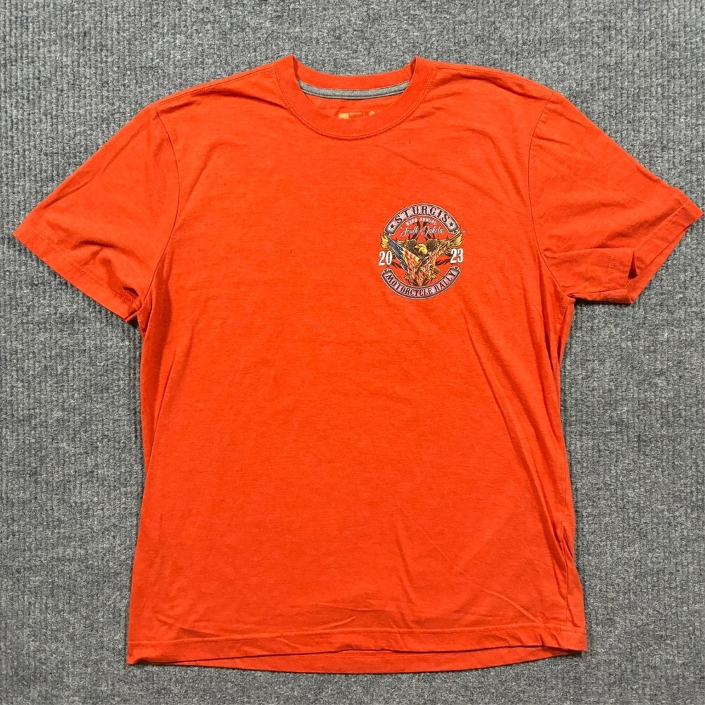 Sturgis 2023 Motorcycle Rally Shirt‎ Mens L Orange Eagle Biker South Dakota